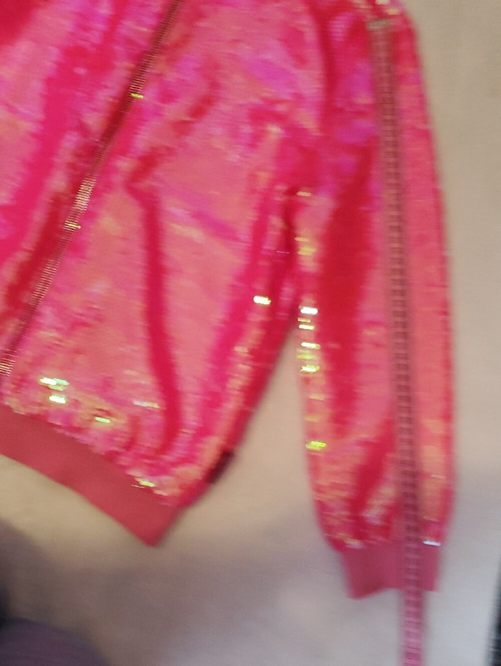 Girls' Pink Sequin Bomber Jacket - Sparkle Front Zip - Picture 6 of 9